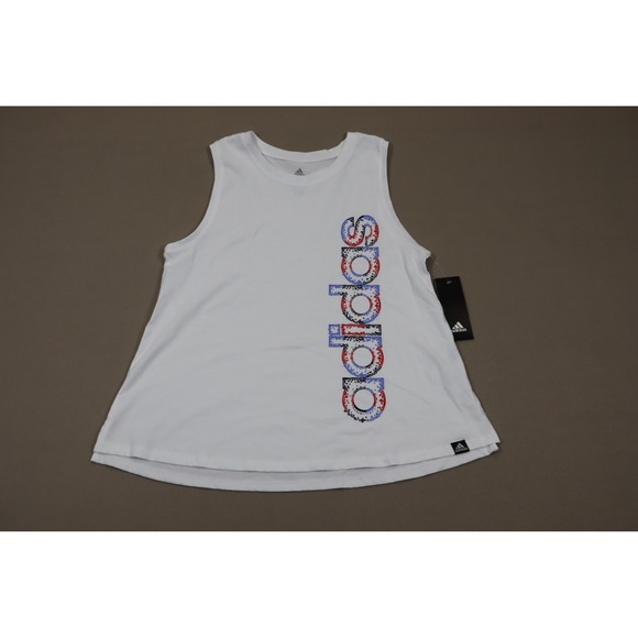 Adidas Big Girls Waist Length Sleeveless Tank Top - White with Red -‎ Size XL 16 - Picture 1 of 7